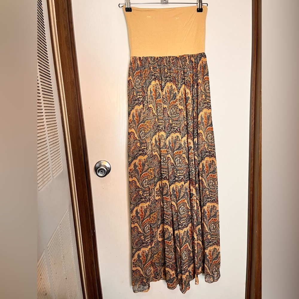 Ya Los Angeles Yellow Waistband Paisley Maxi Skirt
